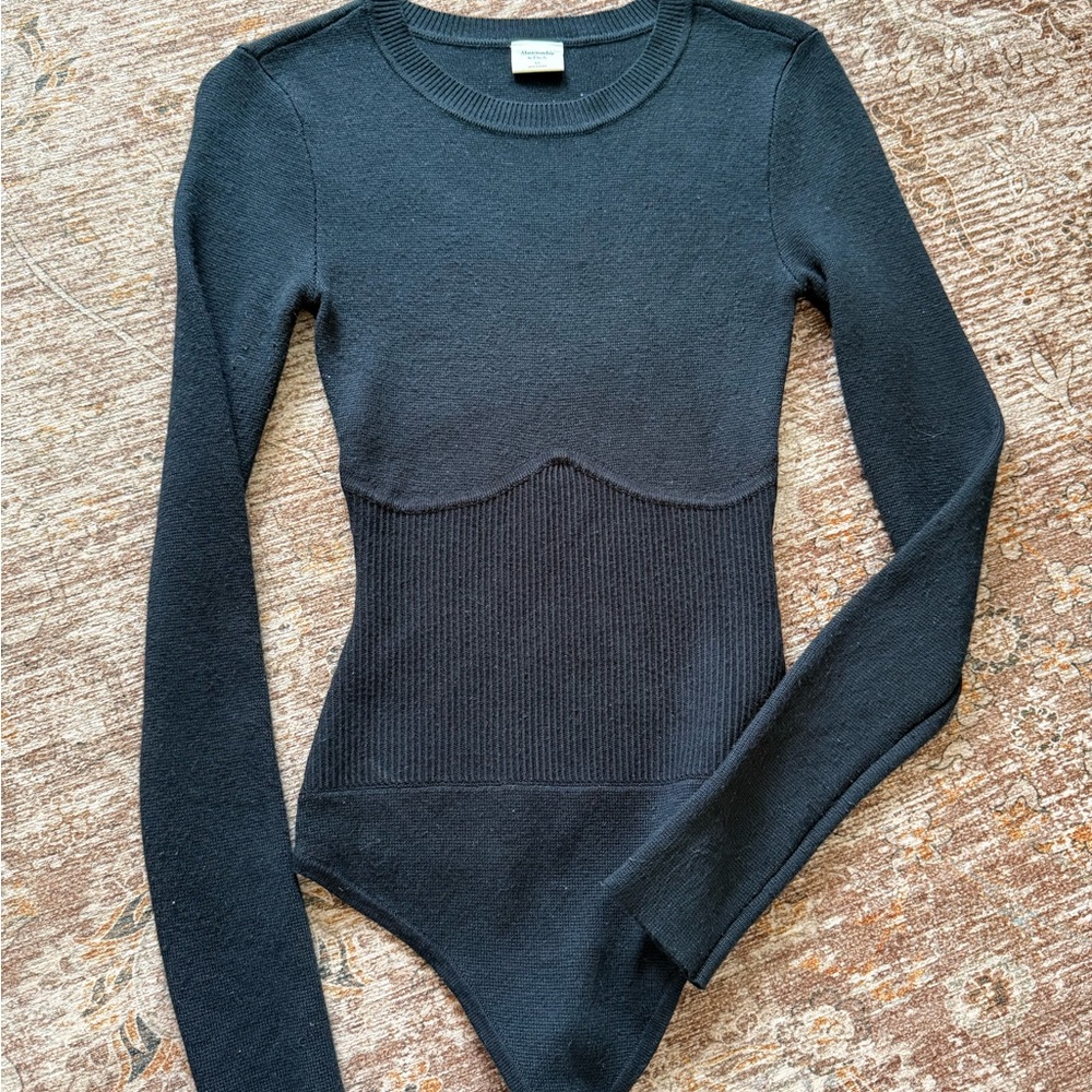A&F Black Knit Long Sleeve Bodysuit